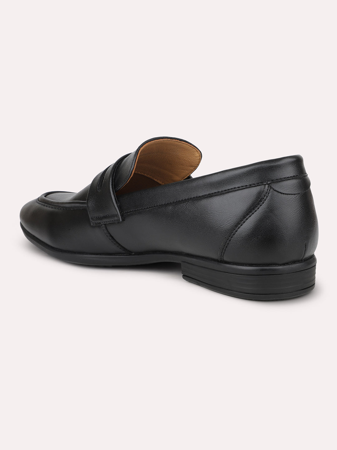 Men Black Solid Leather Formal Slip-Ons Shoes