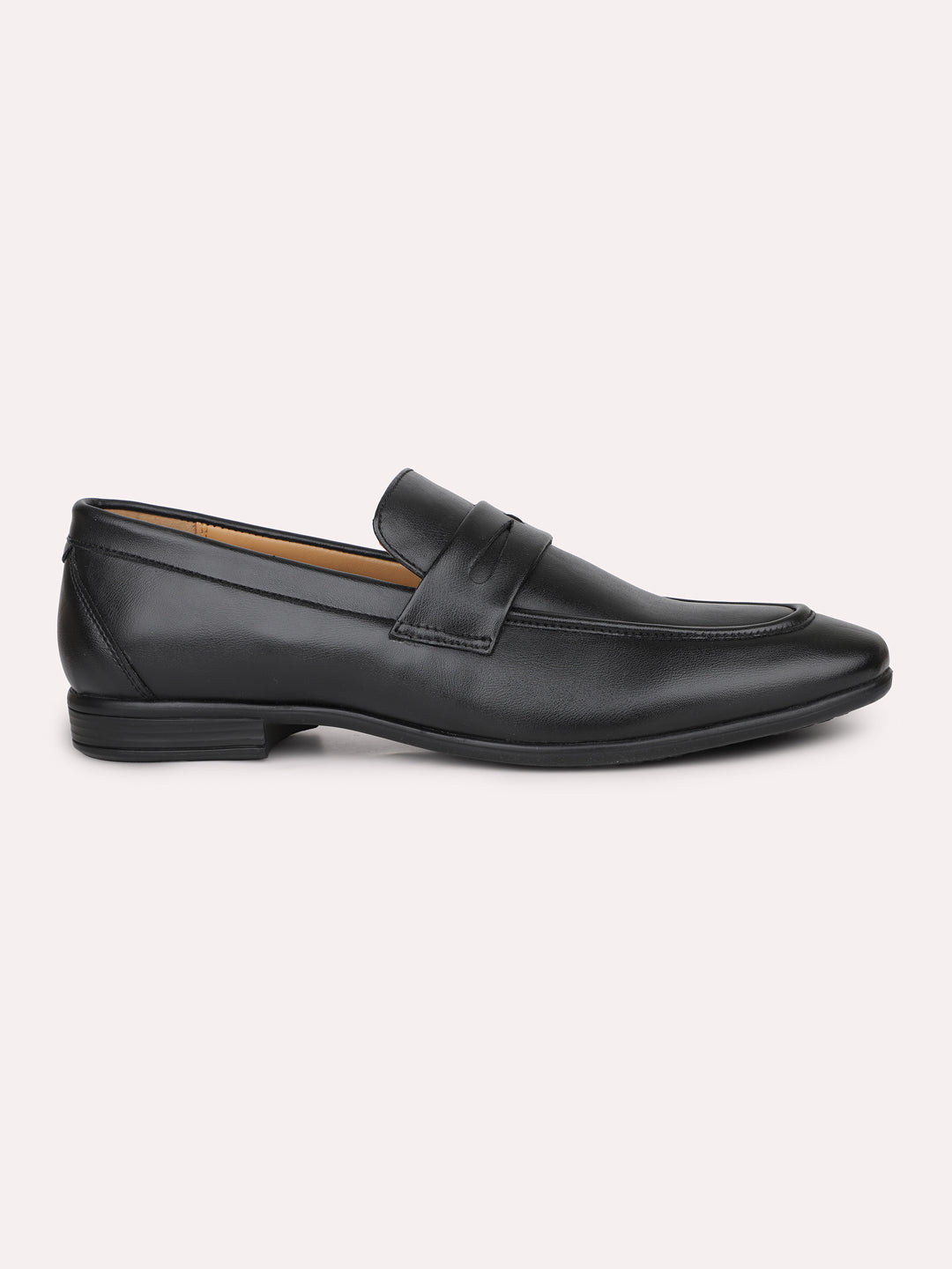 Men Black Solid Leather Formal Slip-Ons Shoes