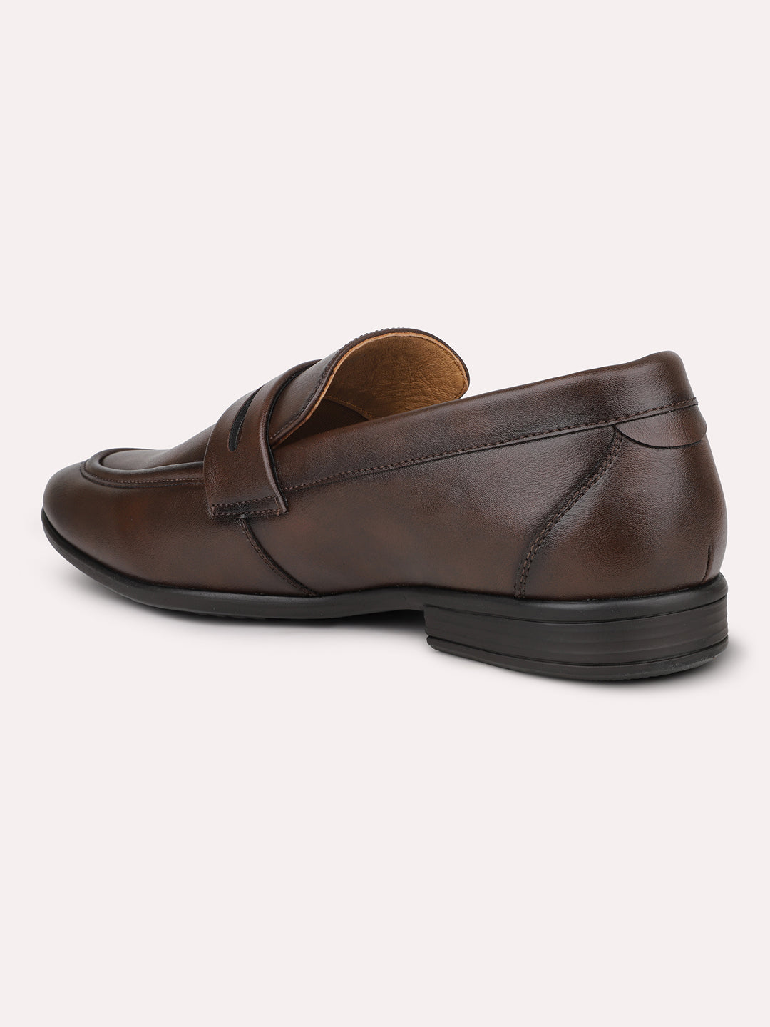 Men Brown Solid Leather Formal Slip-Ons Shoes