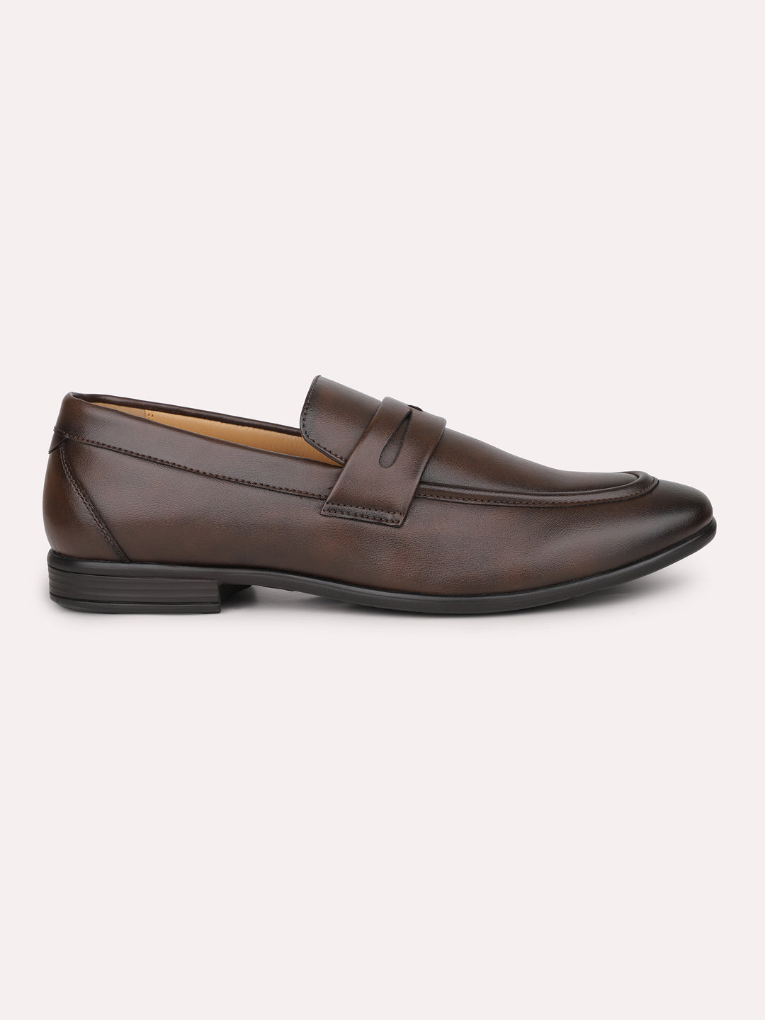 Men Brown Solid Leather Formal Slip-Ons Shoes