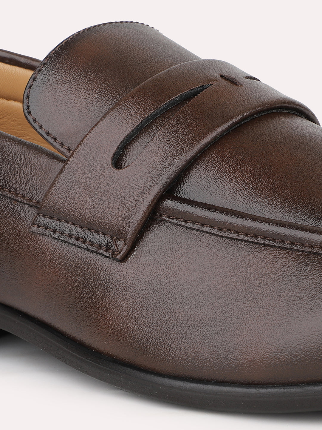 Men Brown Solid Leather Formal Slip-Ons Shoes