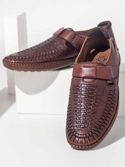 Atesber Tan Textured Casual Sandal For Men