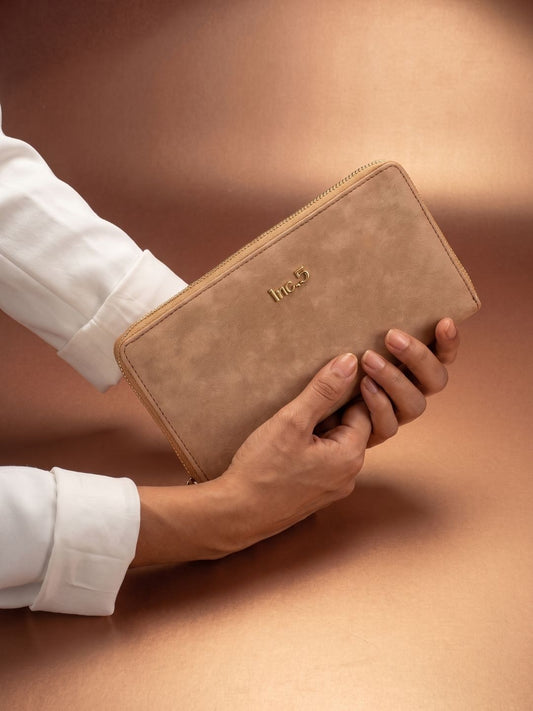 Women Beige Solid Bi-Folds Bag With Zip Lock For Casual