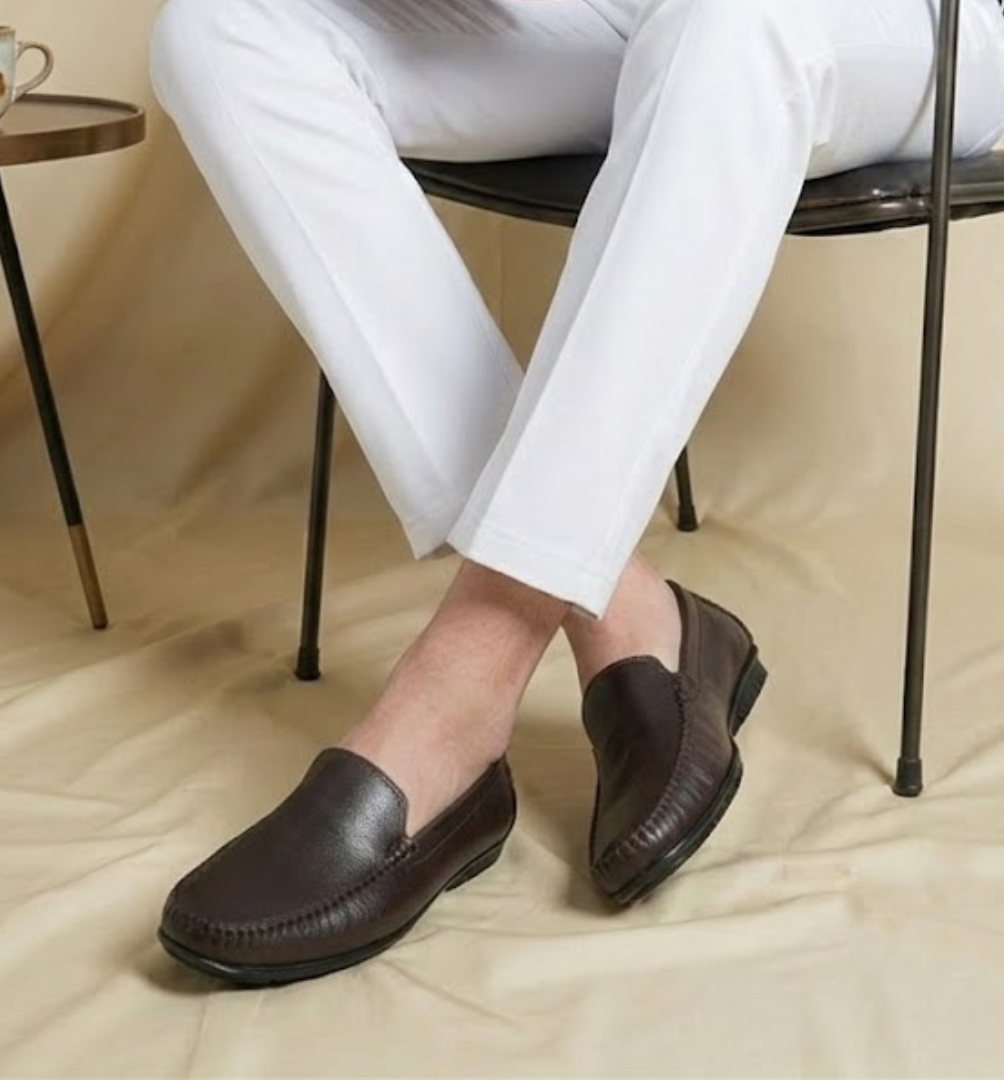 Mens Brown Party Wear Solid Square Toe Loafer Shoes