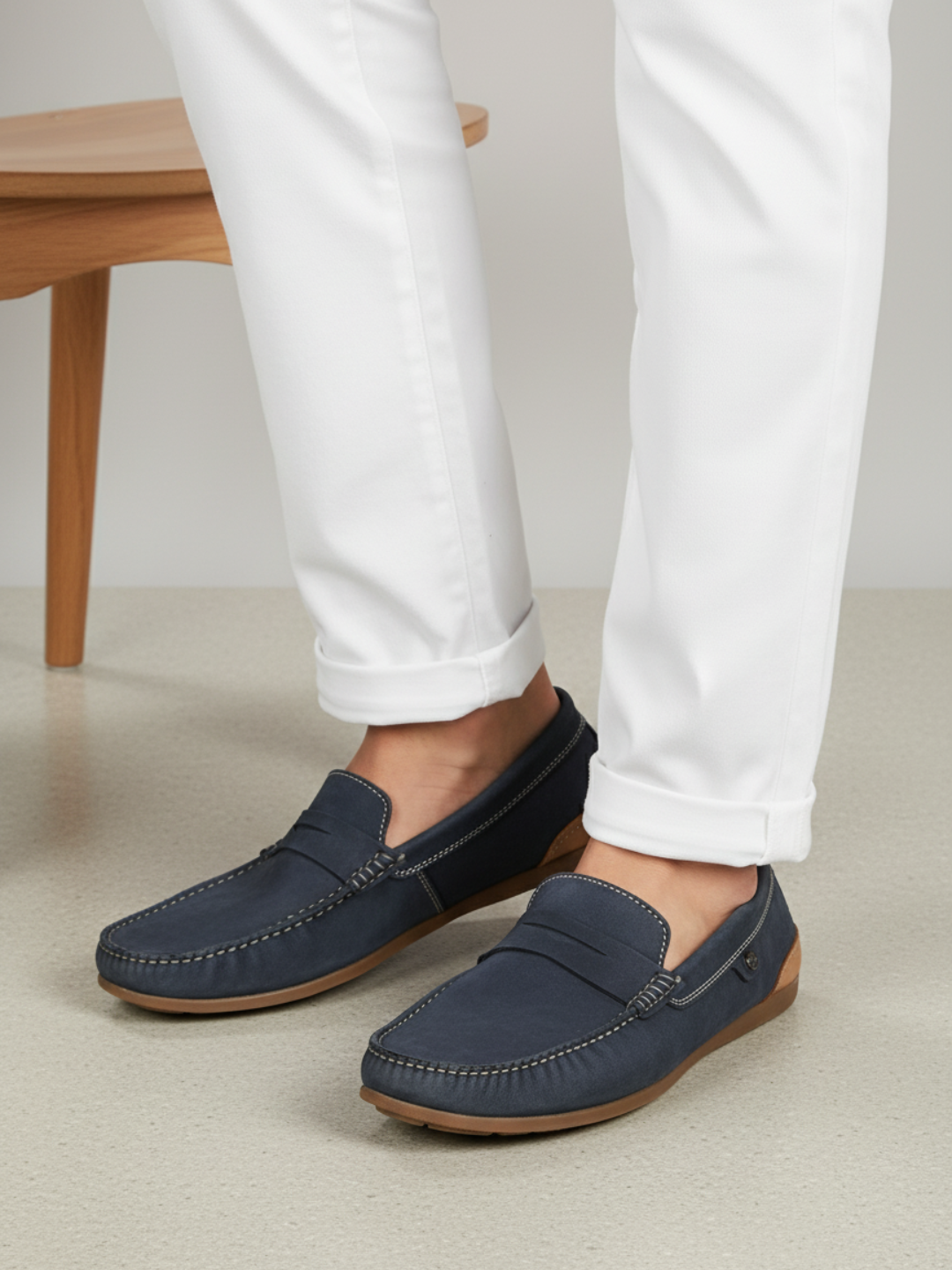 Mens Blue Casual Solid Square Loafer Shoe