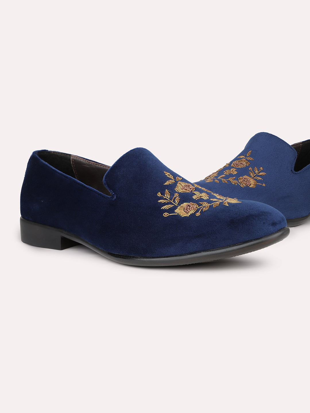 Men Blue Ethnic Embroidered Comfort Slip-Ons Shoes