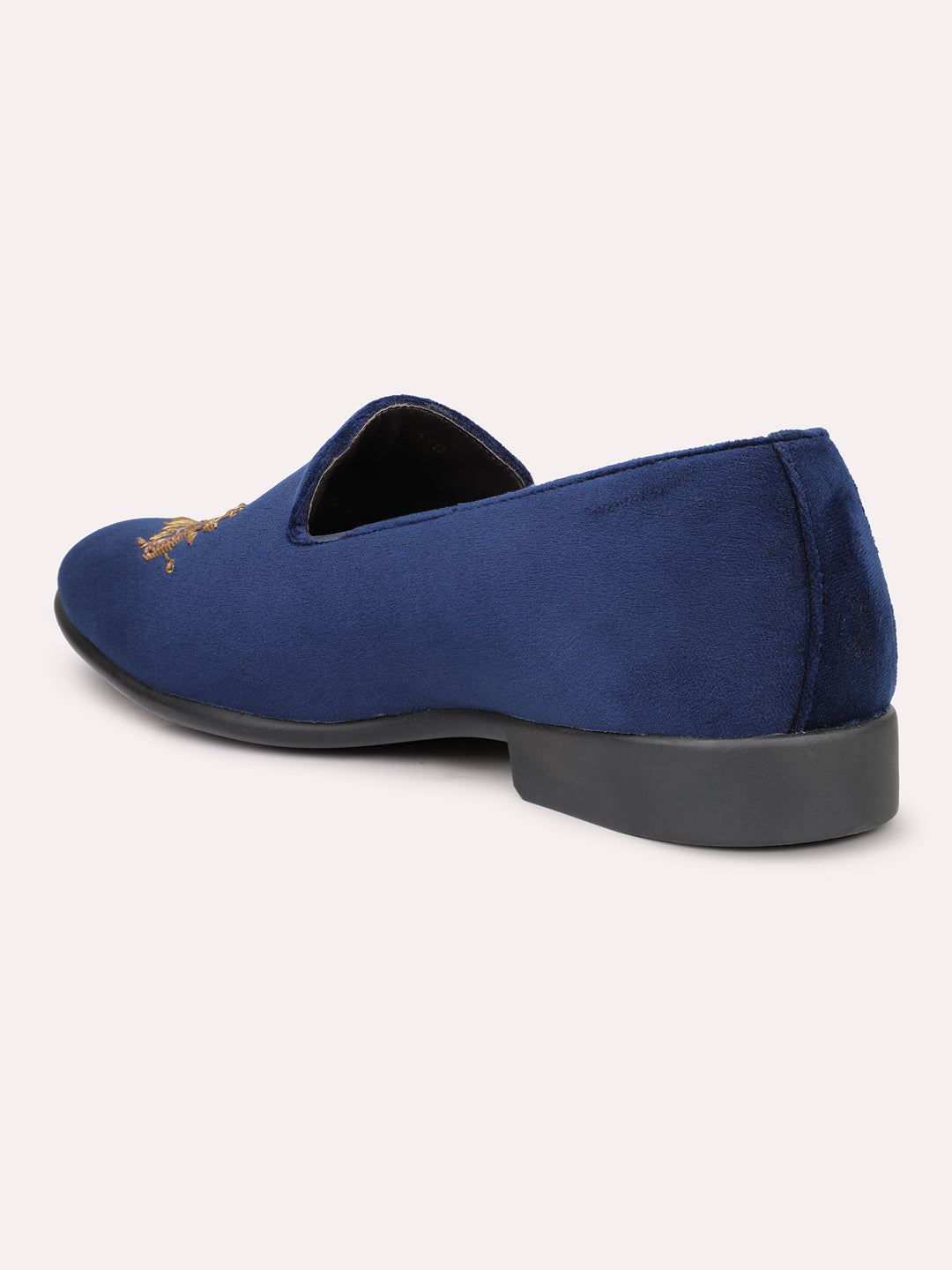 Men Blue Ethnic Embroidered Comfort Slip-Ons Shoes