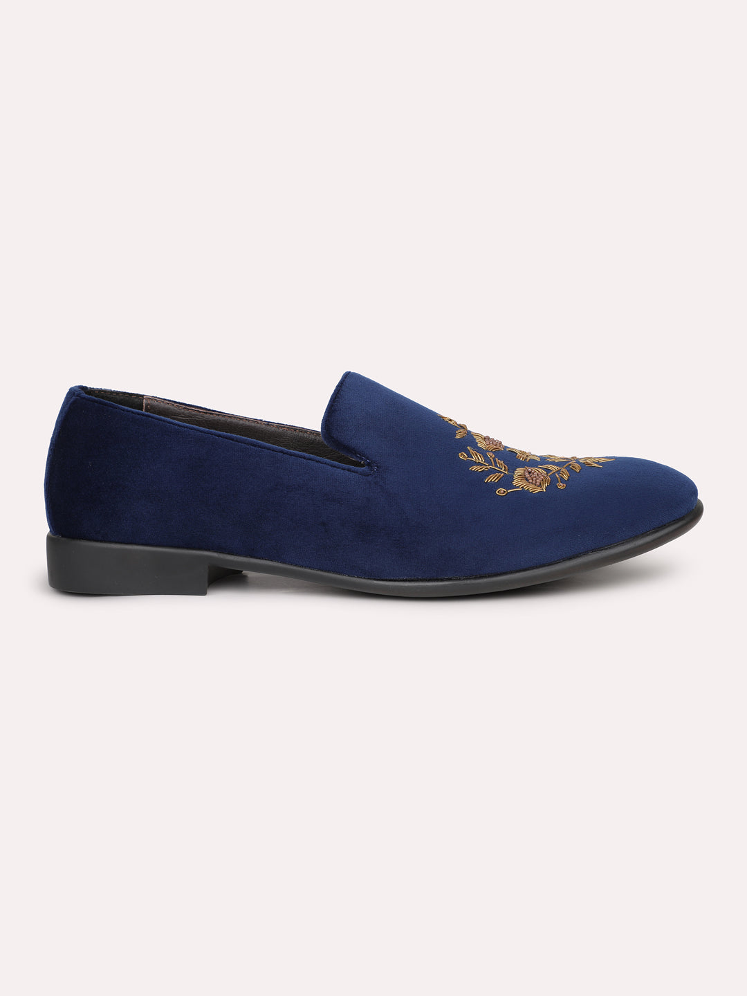 Men Blue Ethnic Embroidered Comfort Slip-Ons Shoes