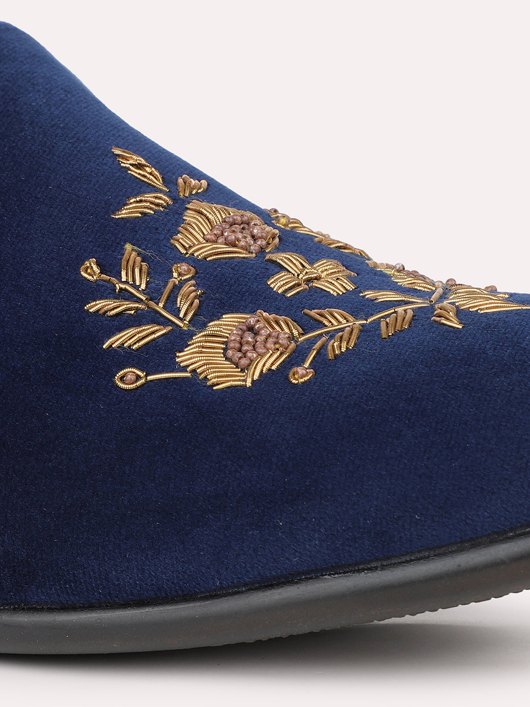 Men Blue Ethnic Embroidered Comfort Slip-Ons Shoes