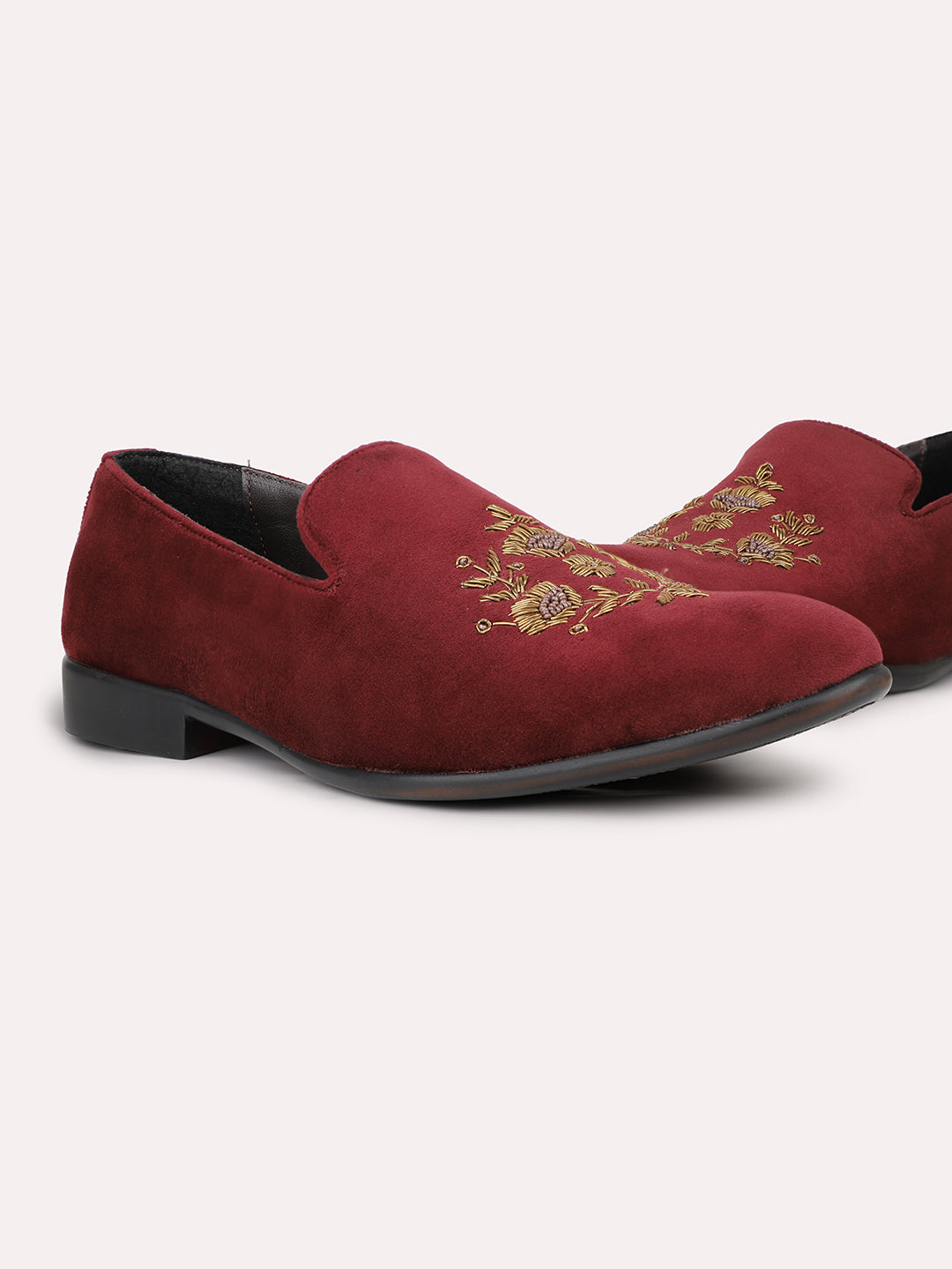 Men Maroon Ethnic Embroidered Comfort Slip-Ons Shoes