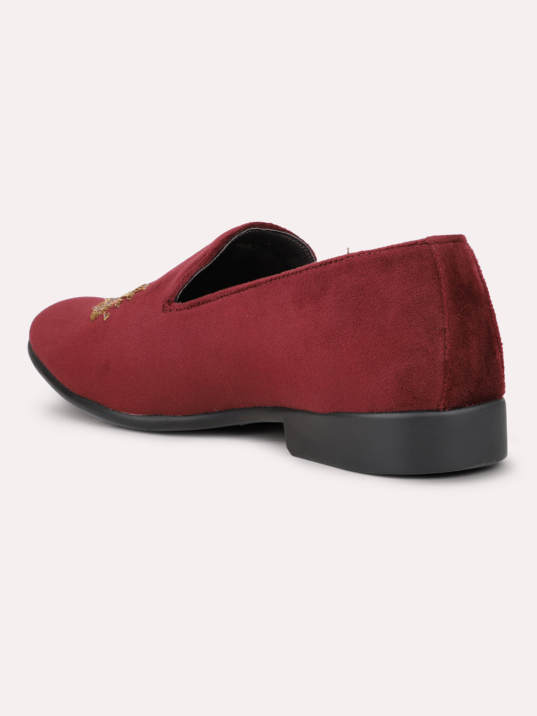 Men Maroon Ethnic Embroidered Comfort Slip-Ons Shoes