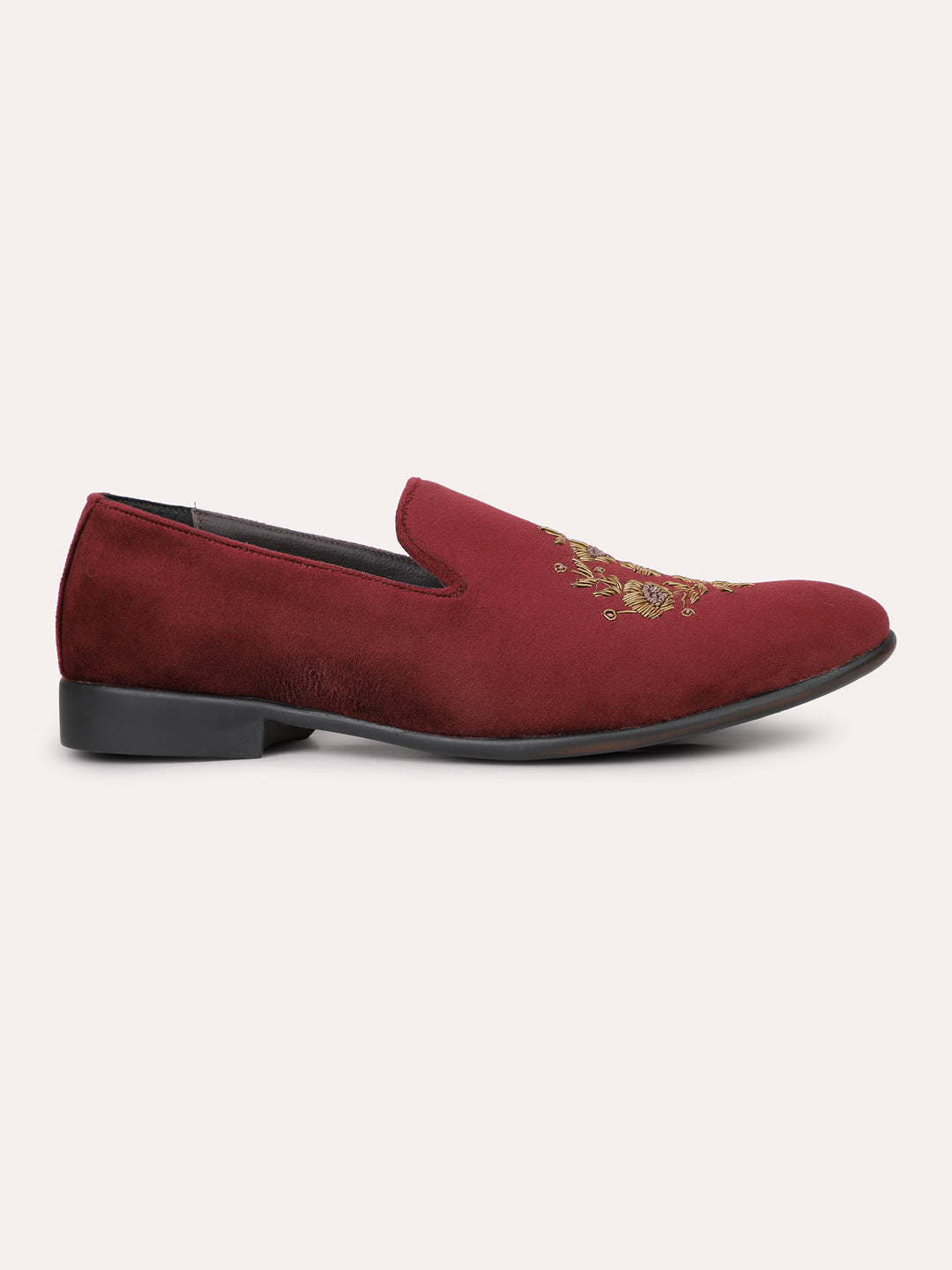 Men Maroon Ethnic Embroidered Comfort Slip-Ons Shoes