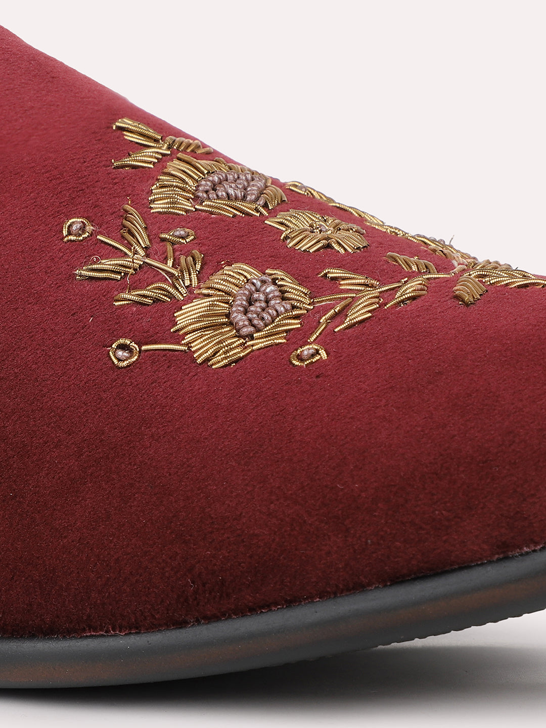 Men Maroon Ethnic Embroidered Comfort Slip-Ons Shoes