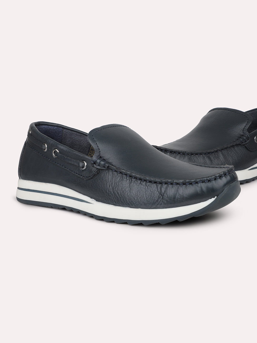 Men Navy Textured Casual Slip-Ons Loafers