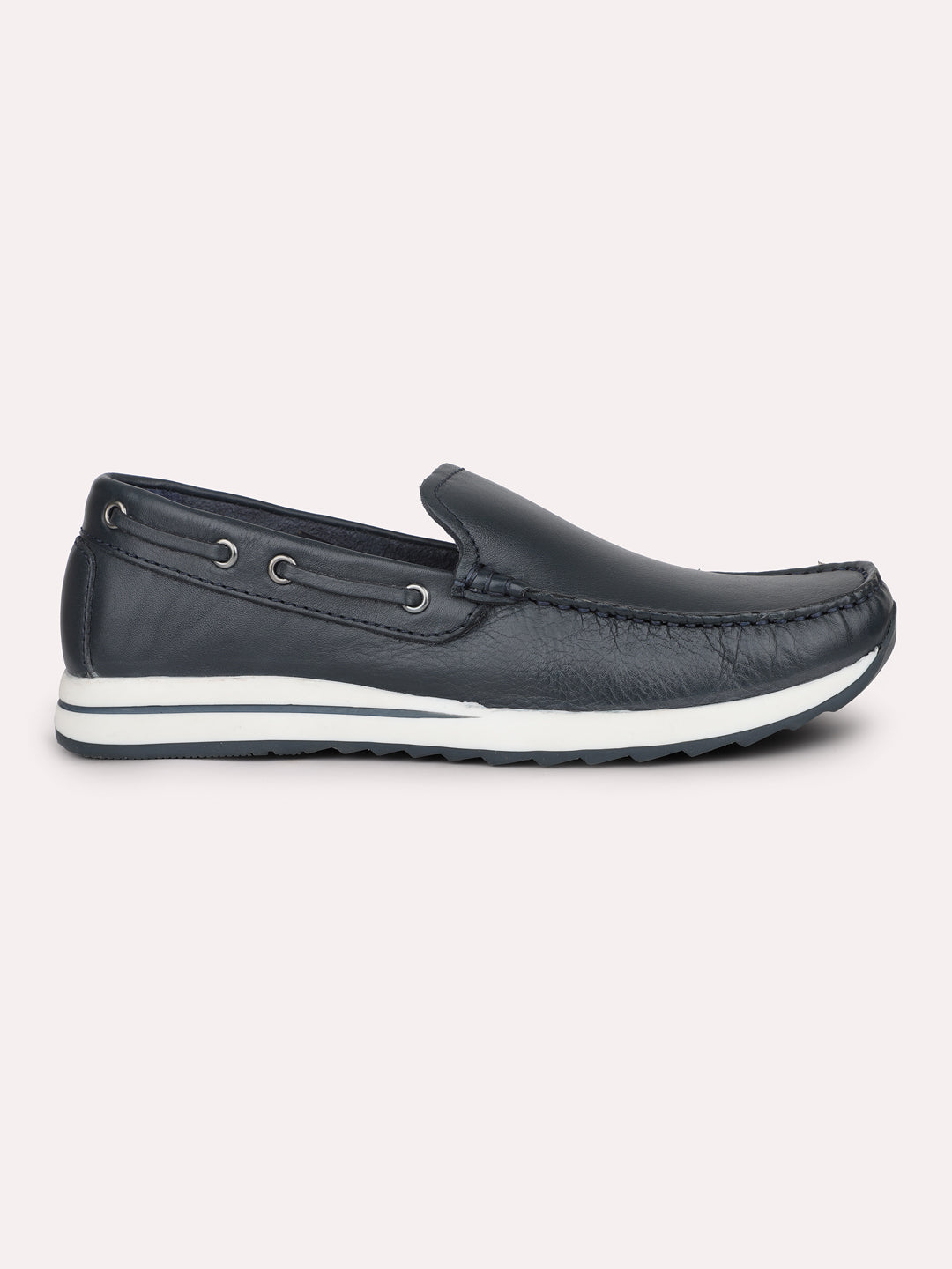 Men Navy Textured Casual Slip-Ons Loafers