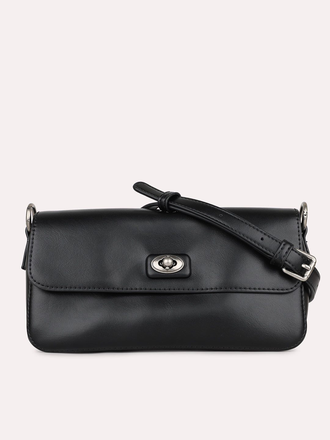 Womens Black Solid Shoulder Bag