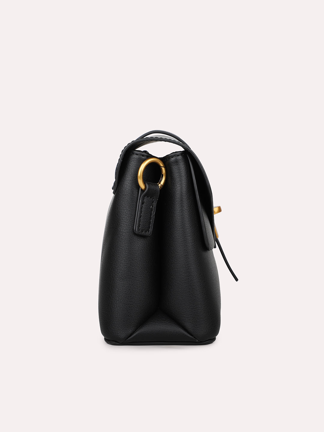 Women Black Solid Structured Sling Bag with Front Lock Detail
