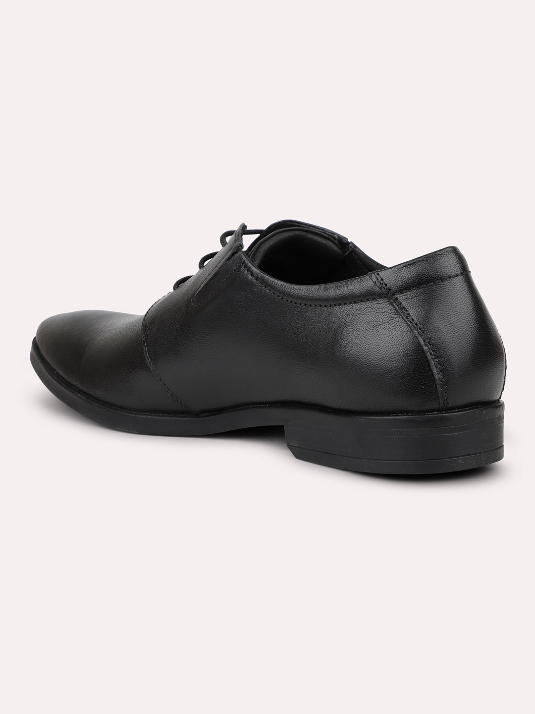 Men Black Solid Leather Formal Lace-Ups Derbys