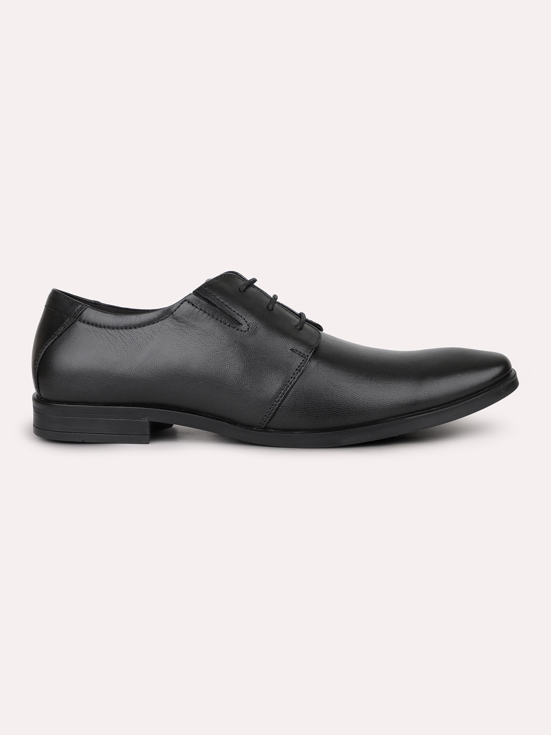 Men Black Solid Leather Formal Lace-Ups Derbys