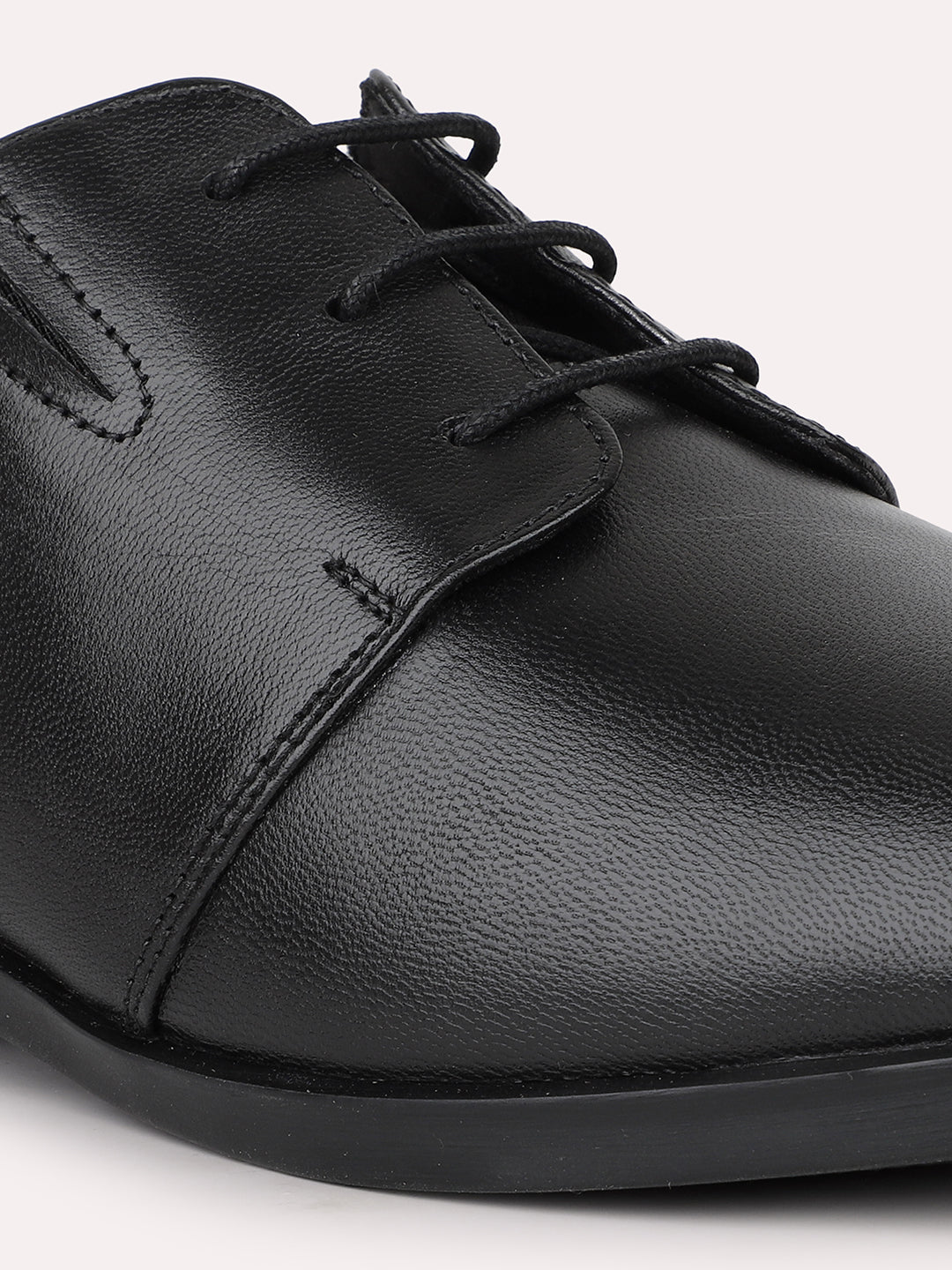 Men Black Solid Leather Formal Lace-Ups Derbys