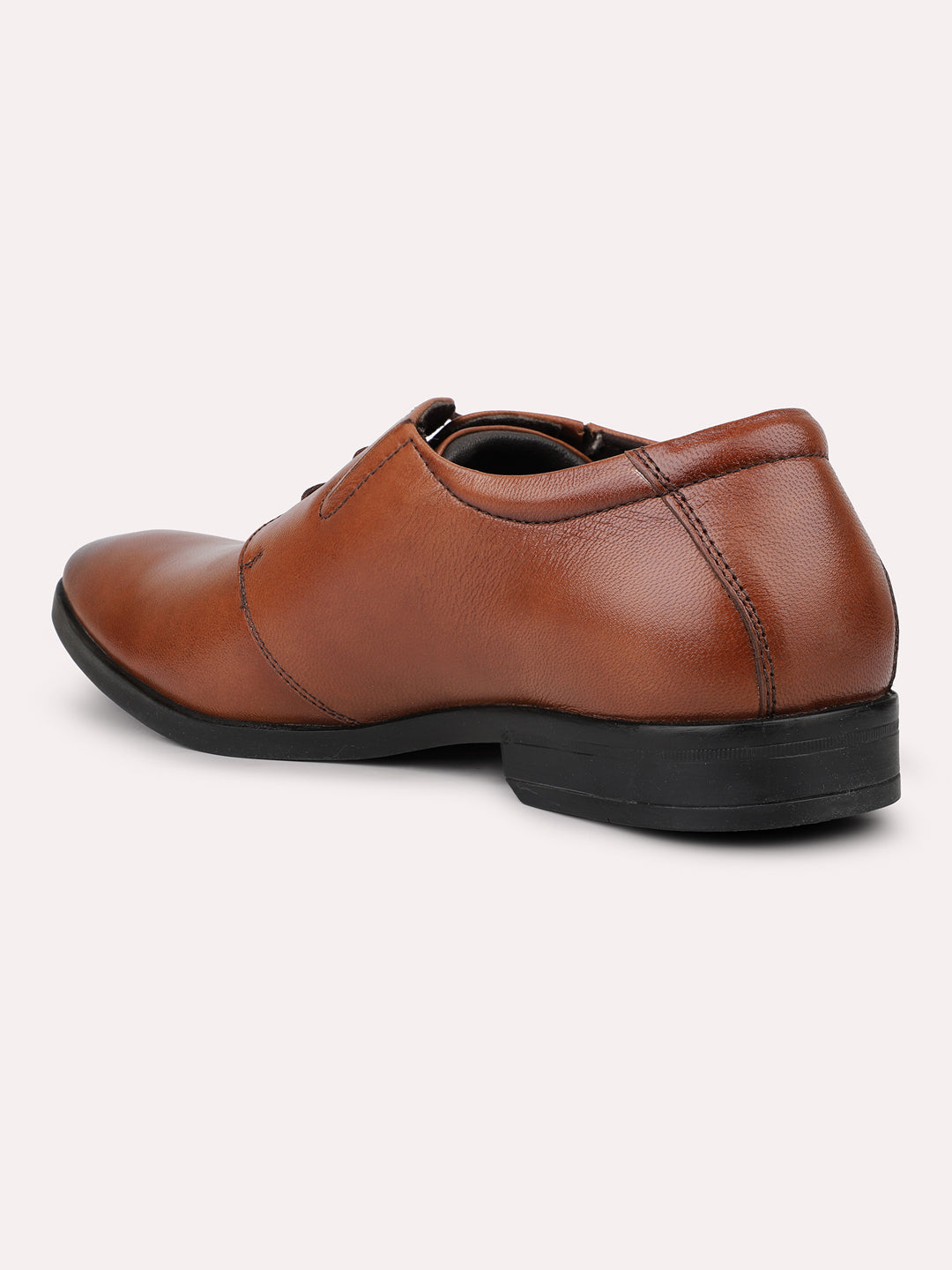 Men Tan Solid Leather Formal Lace-Ups Derbys