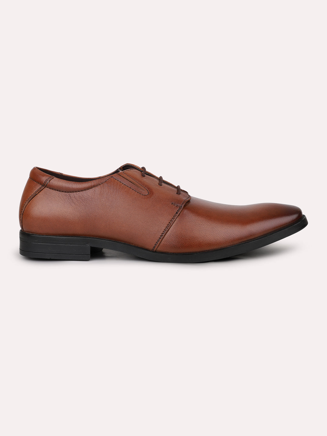 Men Tan Solid Leather Formal Lace-Ups Derbys