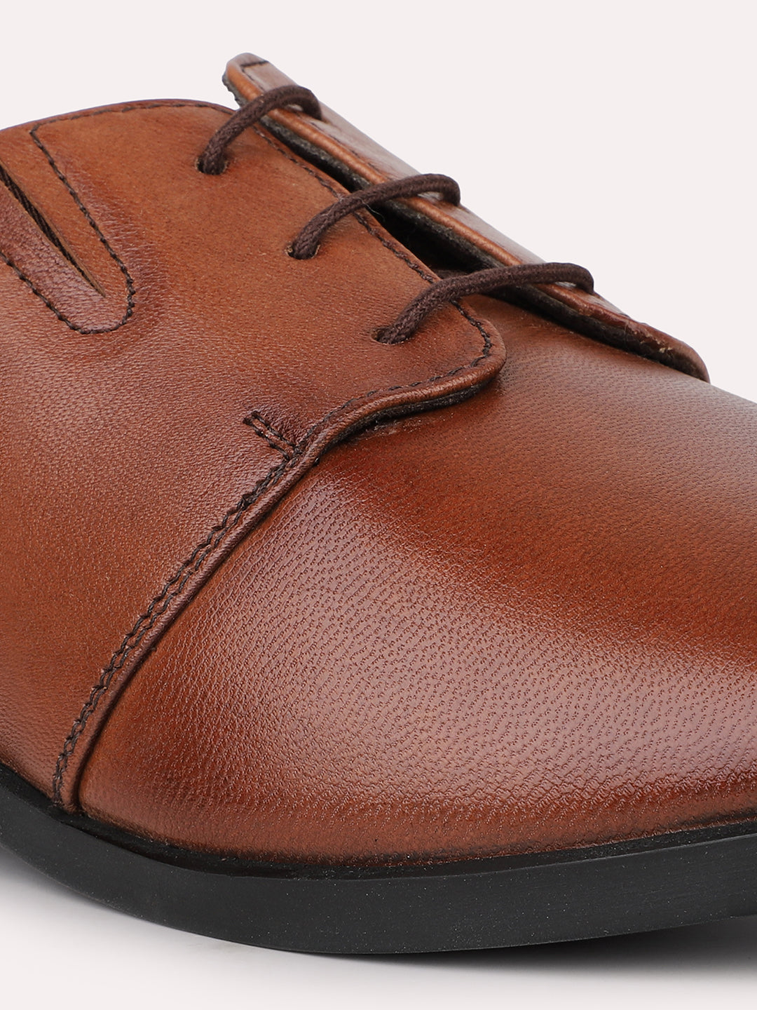 Men Tan Solid Leather Formal Lace-Ups Derbys