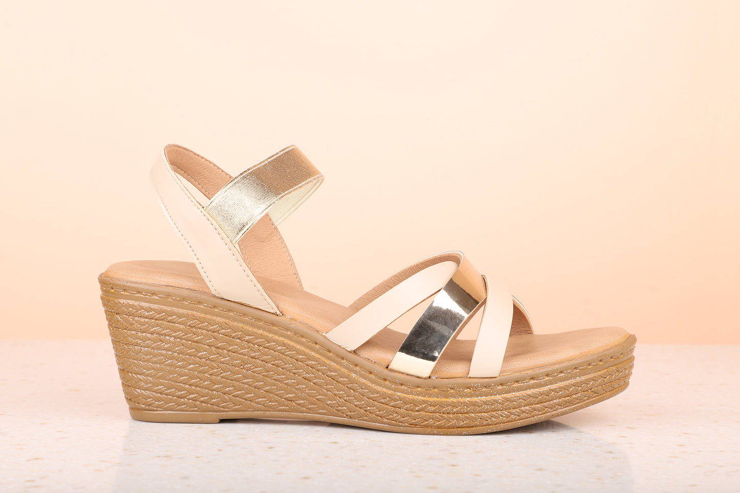 Women Beige Striped Wedge Heels