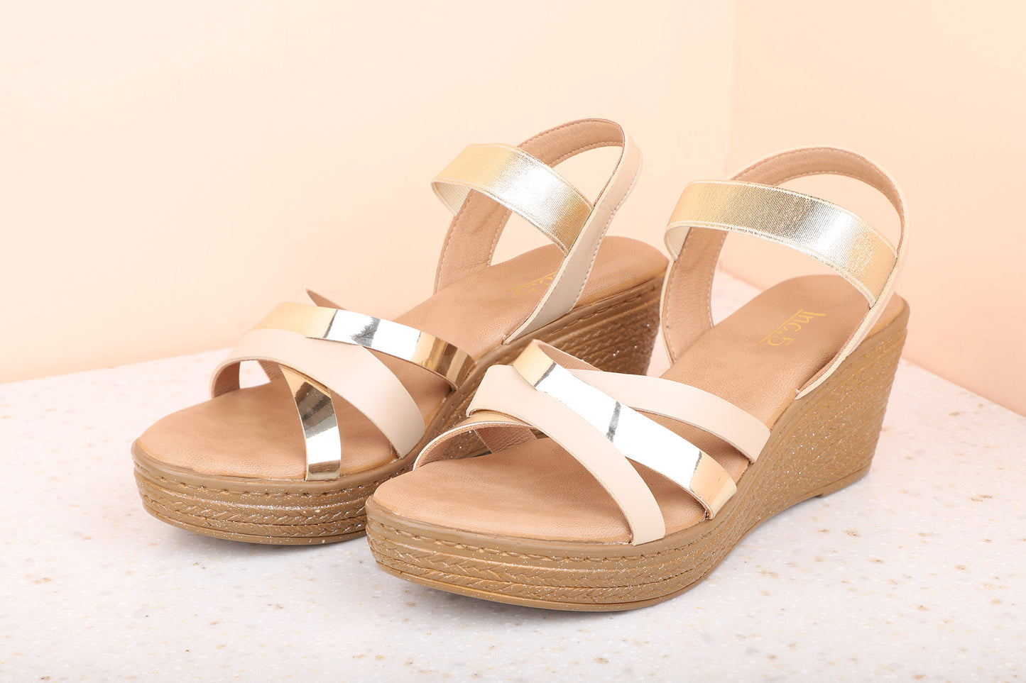 Women Beige Striped Wedge Heels