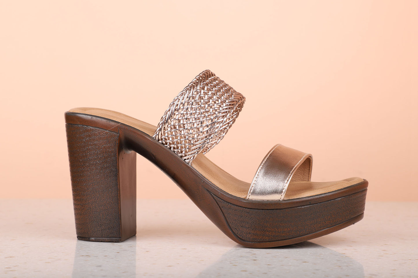 WOVEN BLOCK HEEL-ROSE GOLD-Women's Sandal-Inc5 Shoes