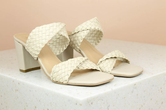 Women Beige Textured Block Heels