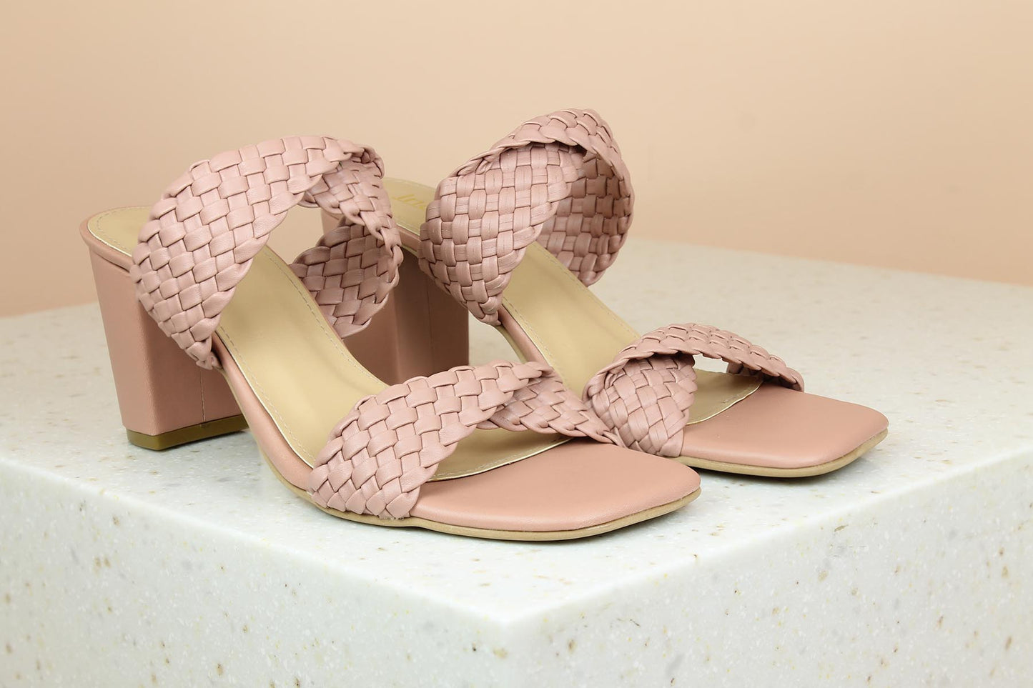 Women Peach Textured Block Heels