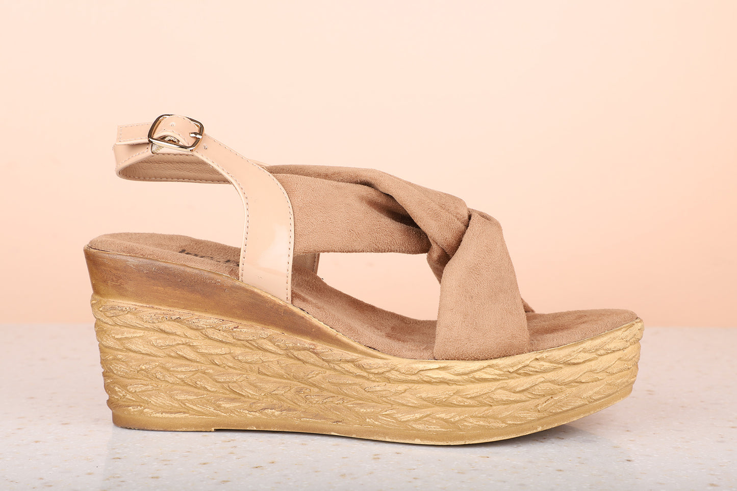 Women Beige Suede Wedge Sandals