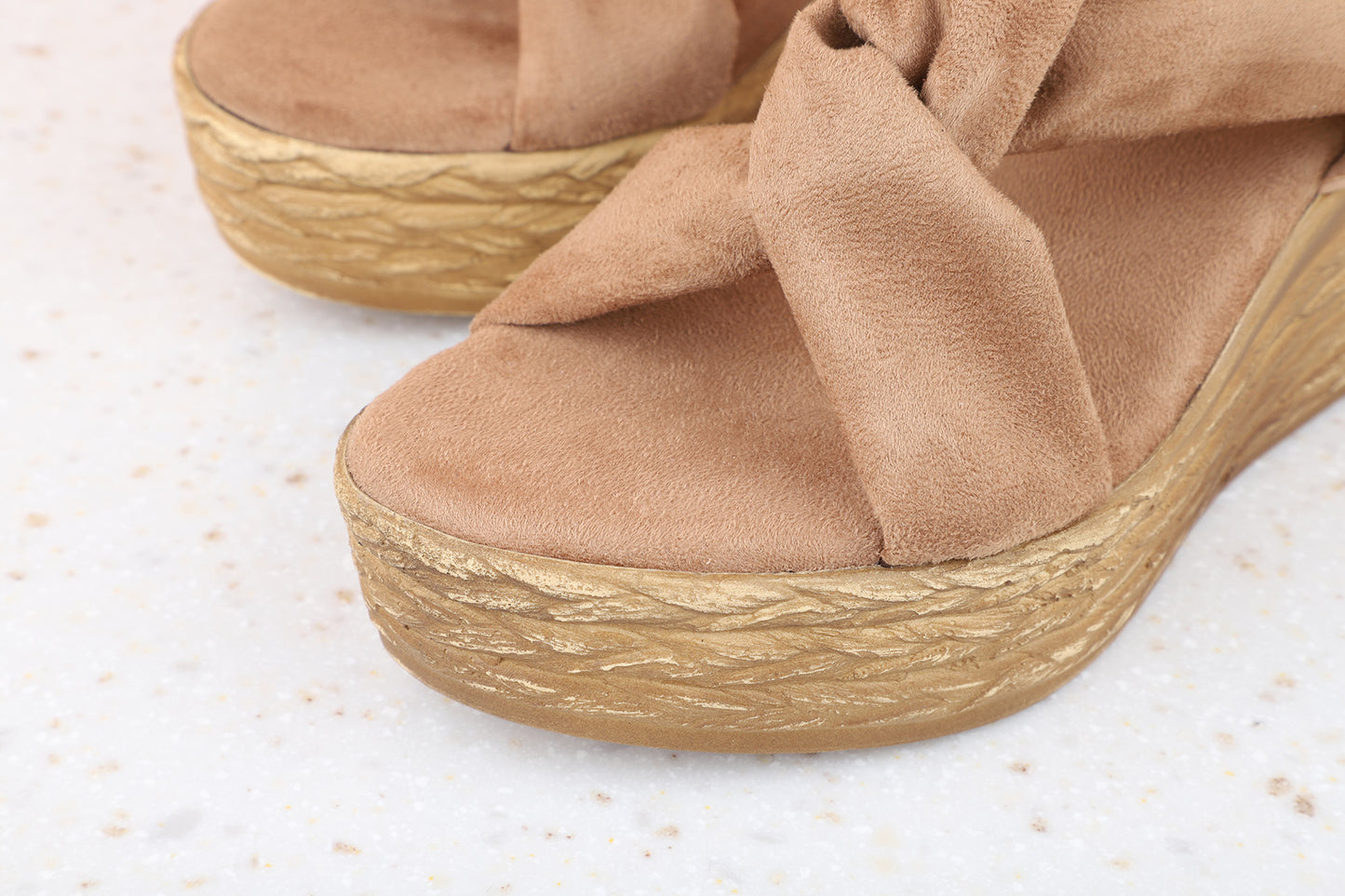 Women Beige Suede Wedge Sandals