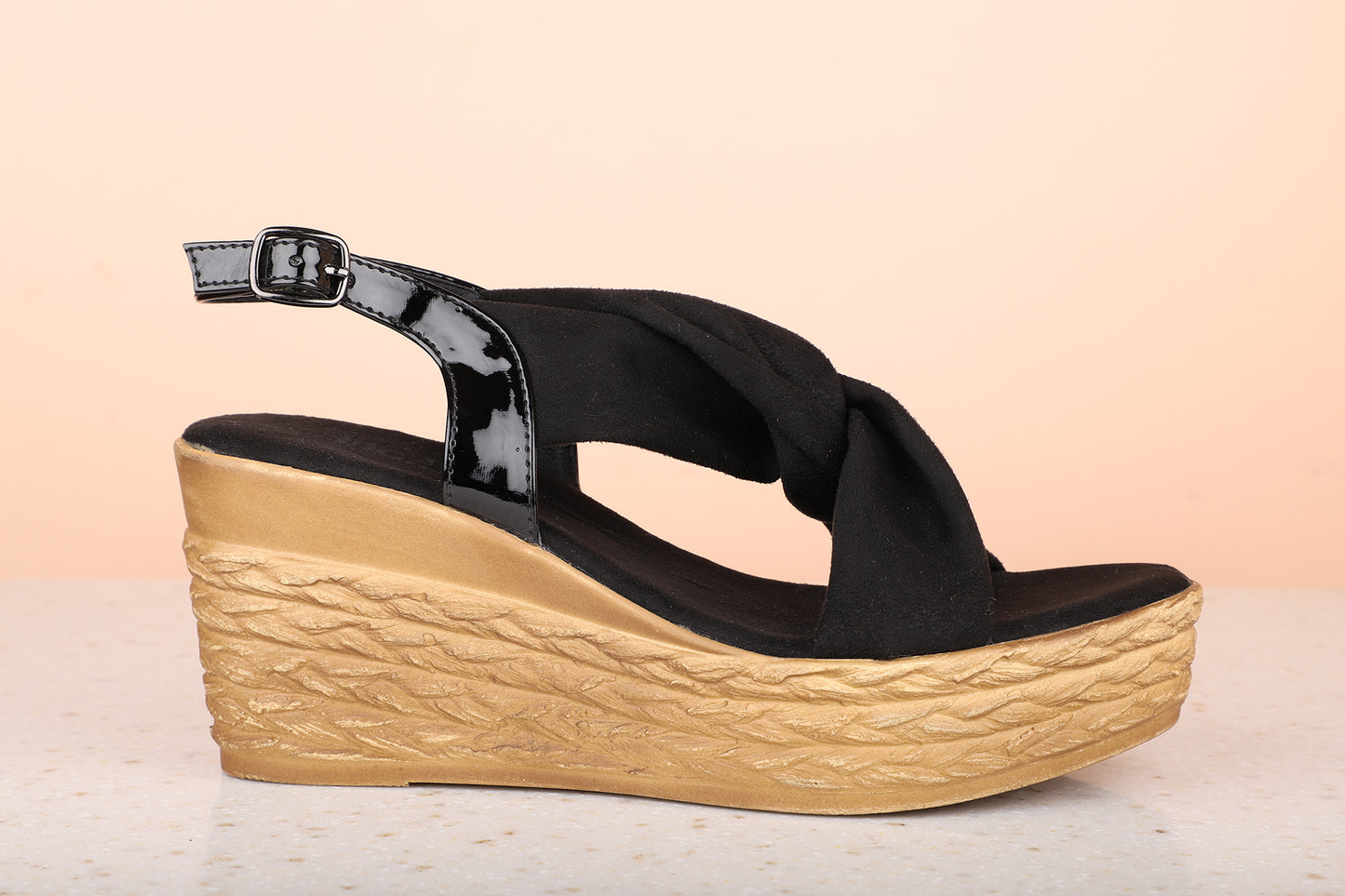 Women Black Suede Wedge Sandals