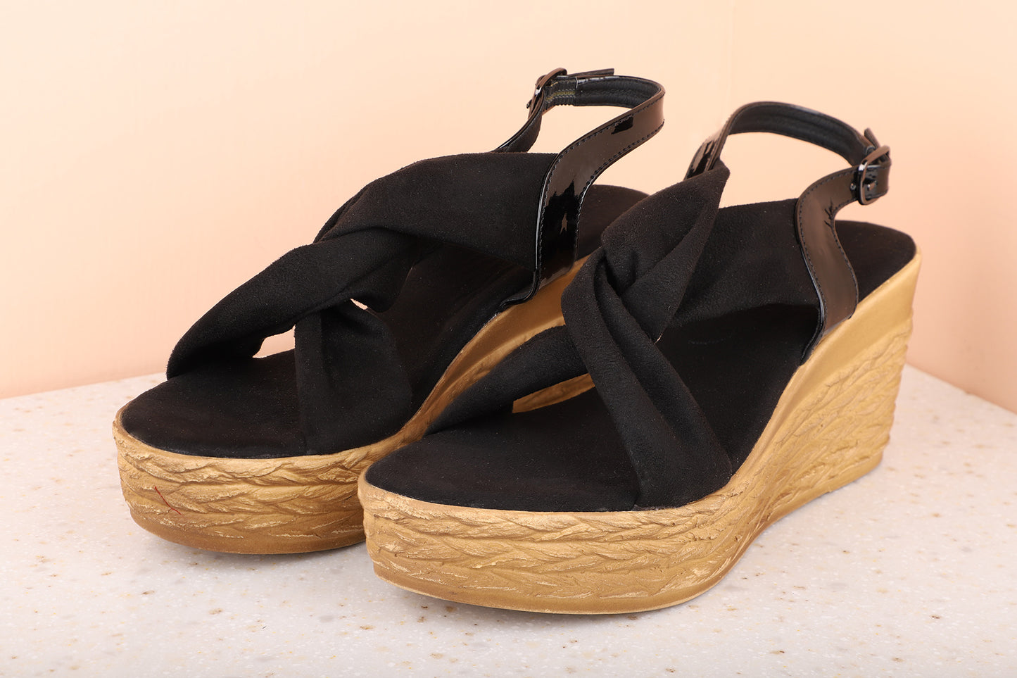 Women Black Suede Wedge Sandals