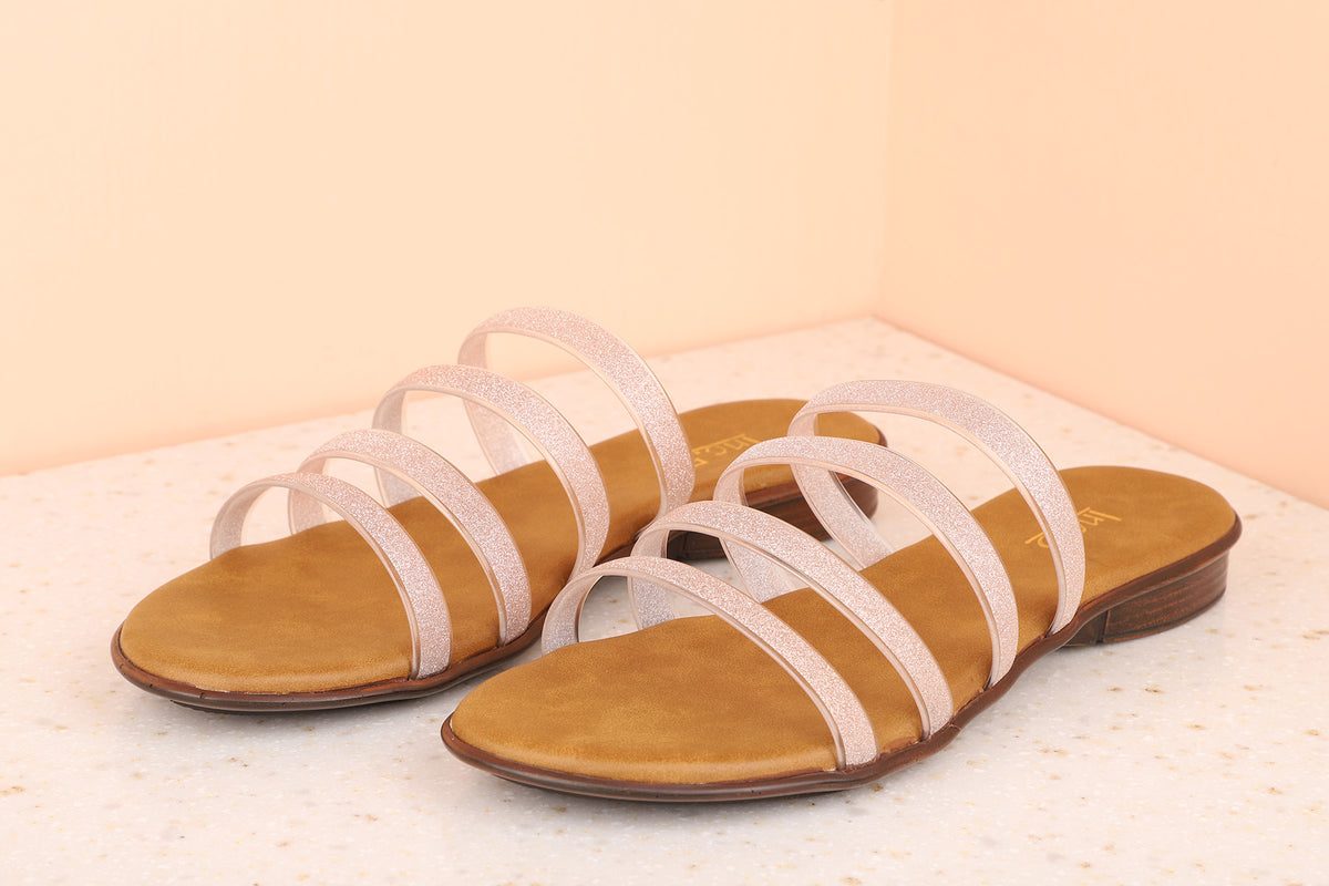 Women Beige Textured Open Toe Flats