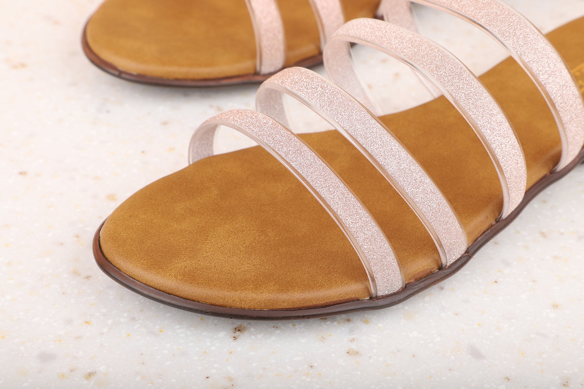 Women Beige Textured Open Toe Flats