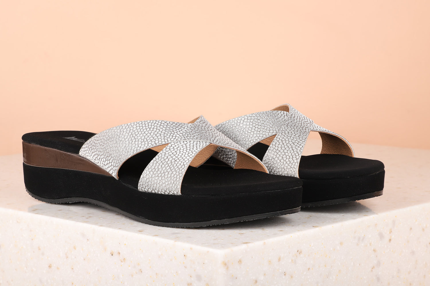 Women Gun Metal Toned Wedge Mules