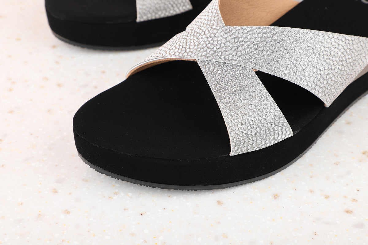 Women Gun Metal Toned Wedge Mules