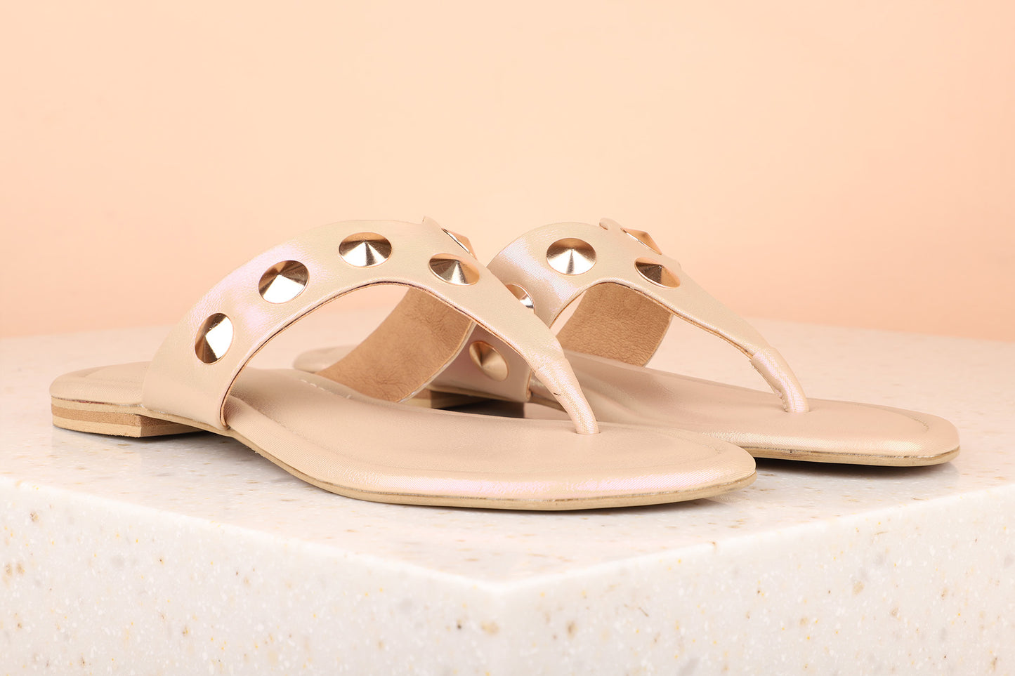 Women Rose Gold Solid Open Toe Flats