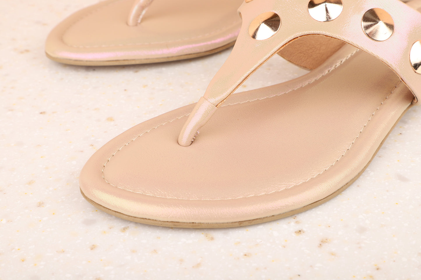 Women Rose Gold Solid Open Toe Flats