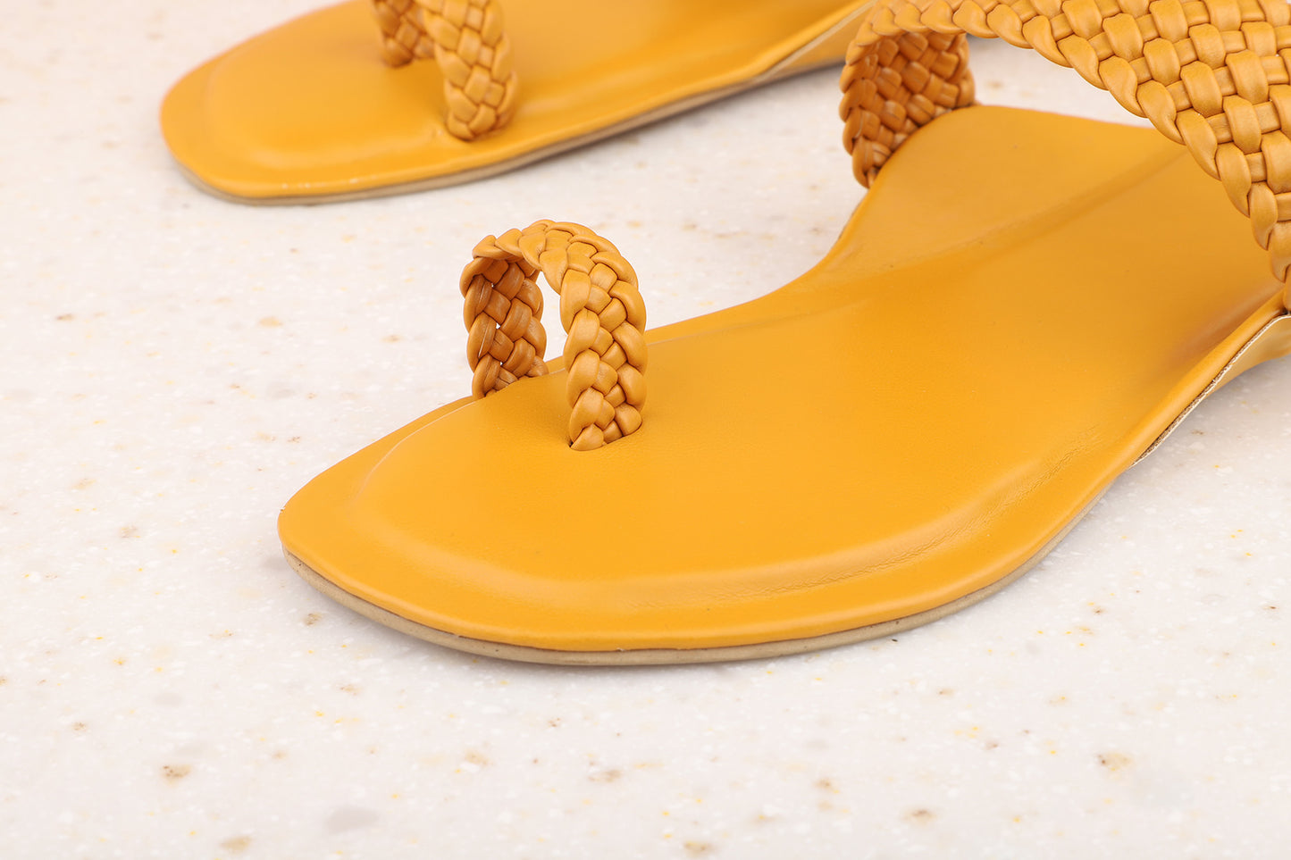 Women Mustard Textured One Toe Flats
