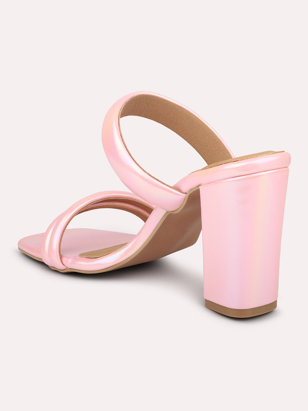 Women Peach Embellished Open Toe Block Heels