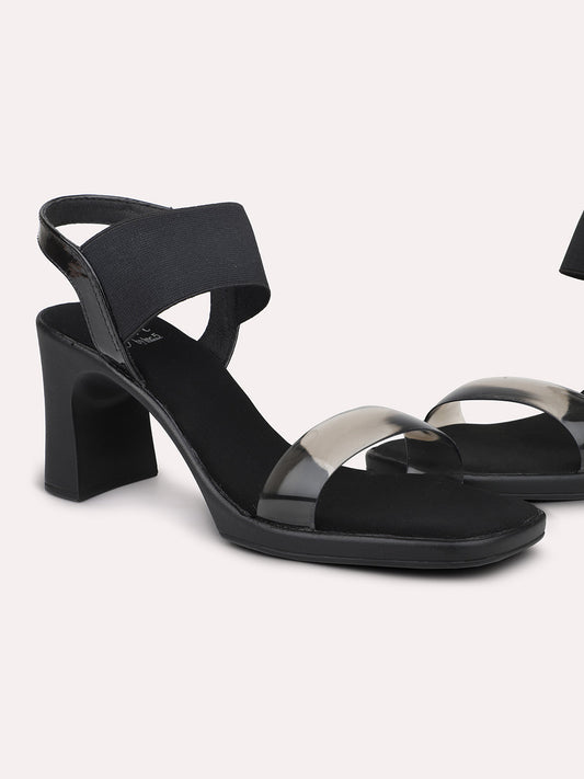 Women Black Open Toe Block Heels