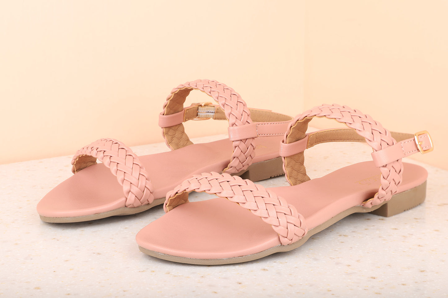 Women Peach Solid Open Toe Flats