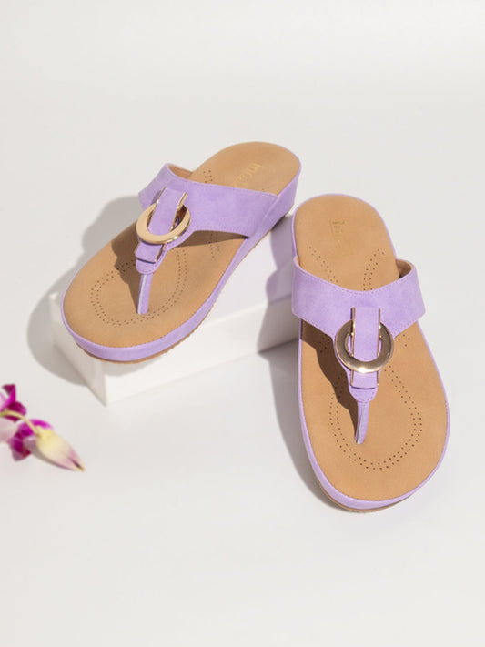 Women Purple Solid Comfort Heels Sandals