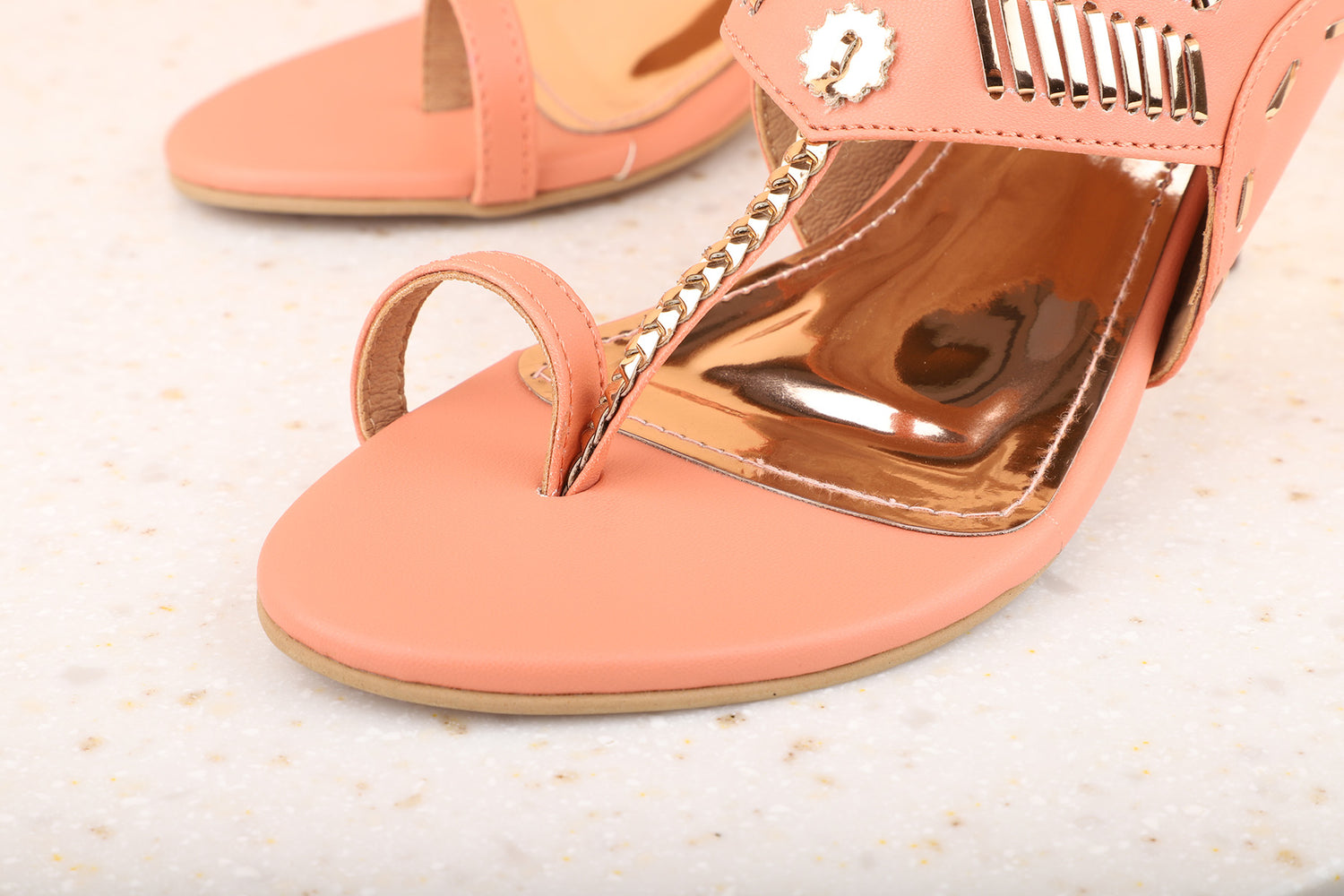 Women Peach Textured Ethnic Heels