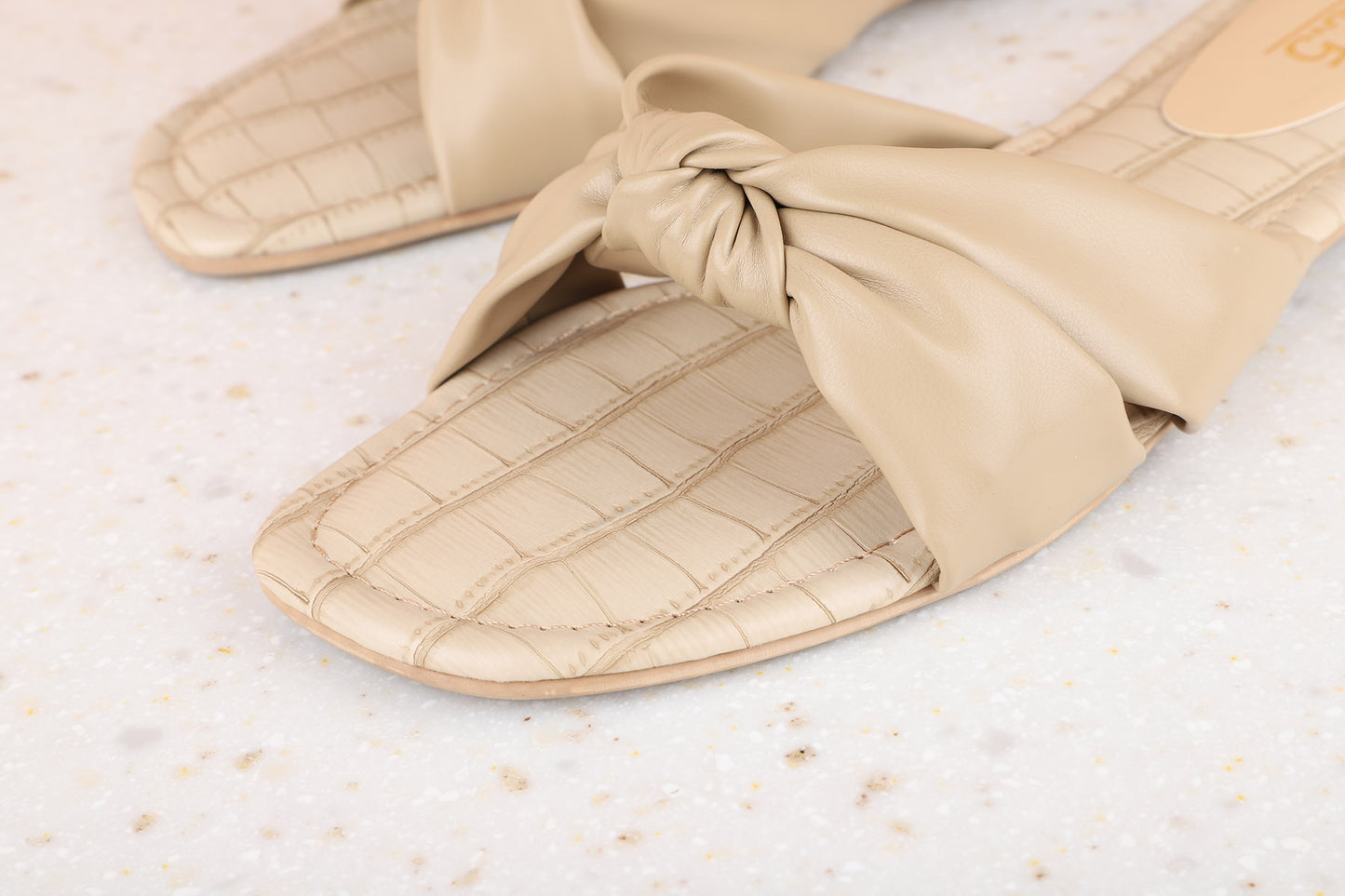 Women Beige Solid Open Toe Flats with Knot Detail