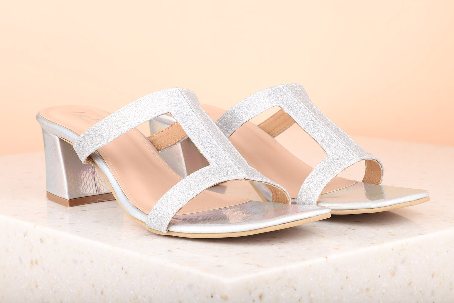 Women Silver Embellished Block Sandals